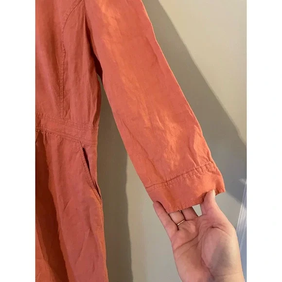Eileen Fisher Linen Blend Salmon Pink Shirt Dress - Picture 4 of 9